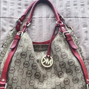 Michael Kors Bedford Monogram Jacquard Tote - Red